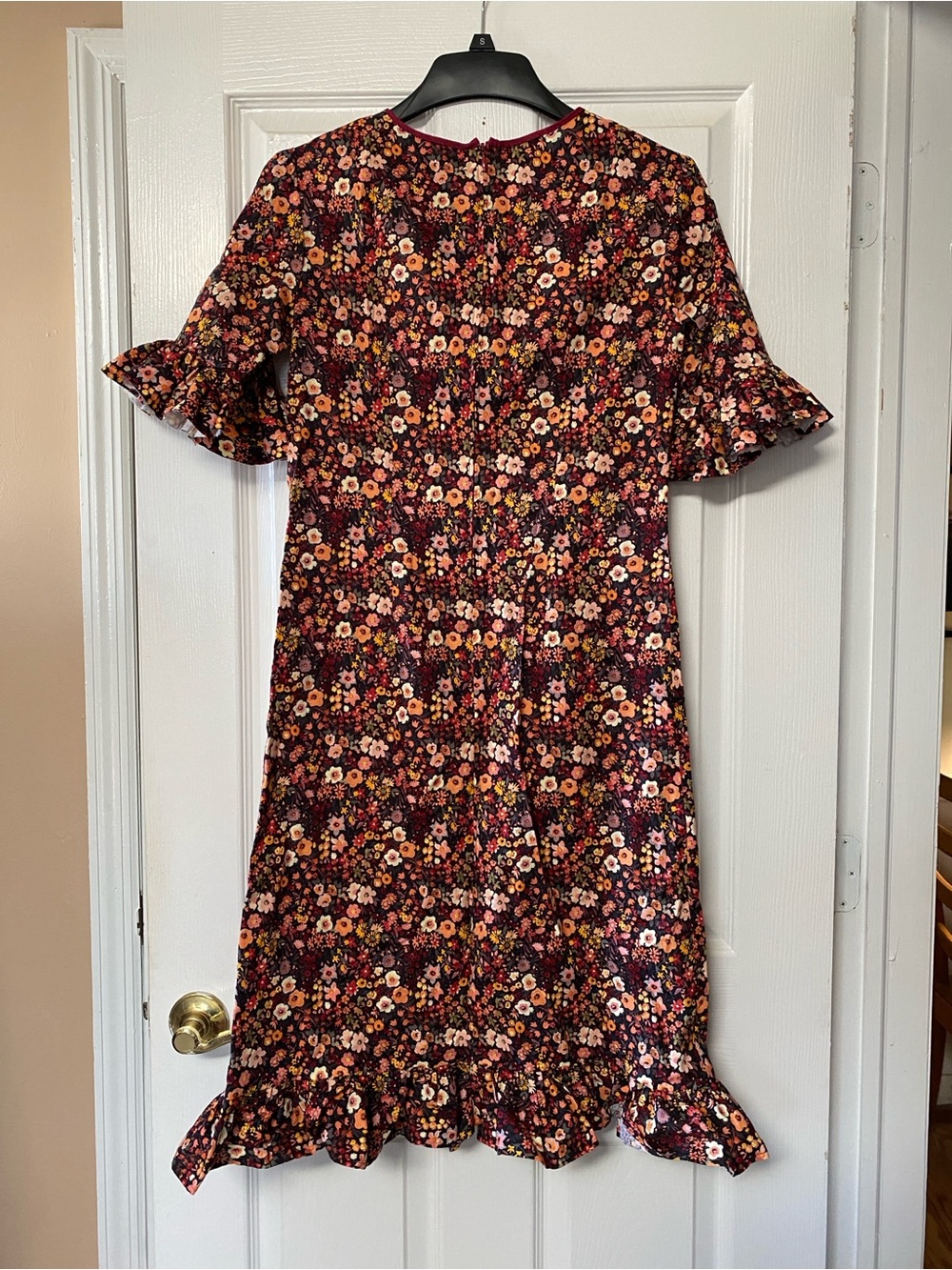 Handmade Cotton Dark Floral Print Ruffle Trim Dress - Picture 3 of 16